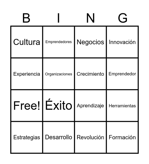 Estrategias de Creatividad e Innovación para el Crecimiento de Emprendedores. Bingo Card