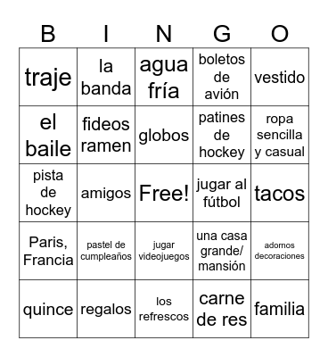 cumpleaños decimoquinto Bingo Card
