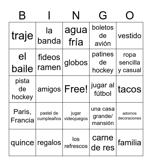 cumpleaños decimoquinto Bingo Card