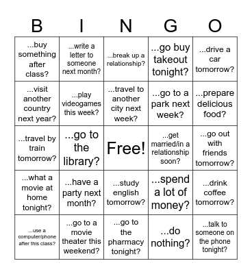 Going to Bingo Card