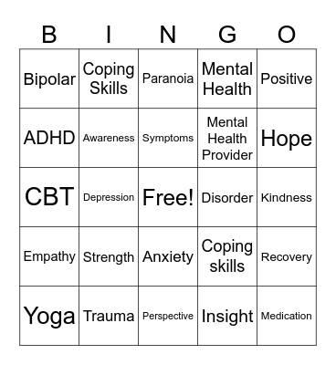 Mental Health Bingo Card