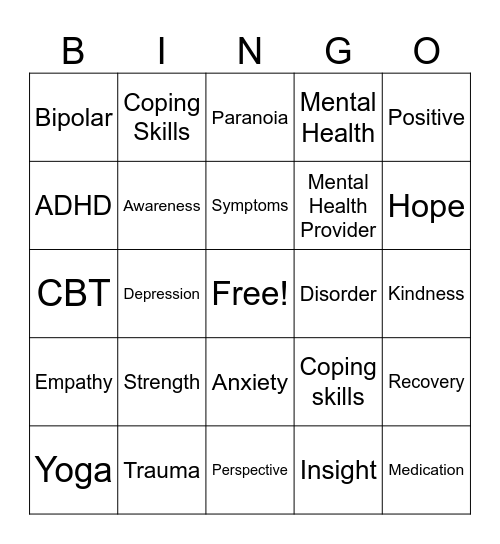 Mental Health Bingo Card