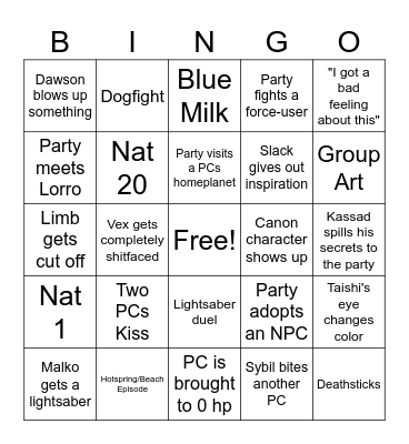 Star wars Bingo Card