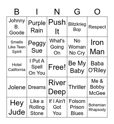 Greatest Songs of all Time Bingo Card