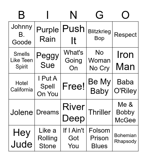 Greatest Songs of all Time Bingo Card