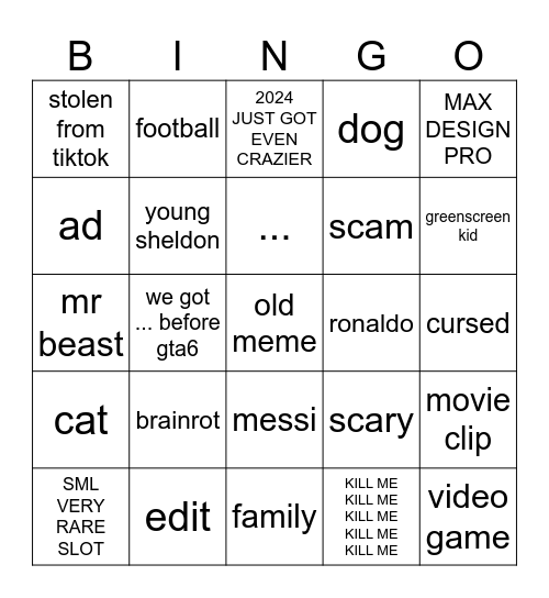 youtube shorts bingo Card