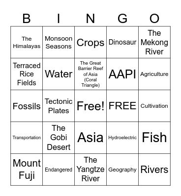 Asia: Geography & Environment Bingo Card