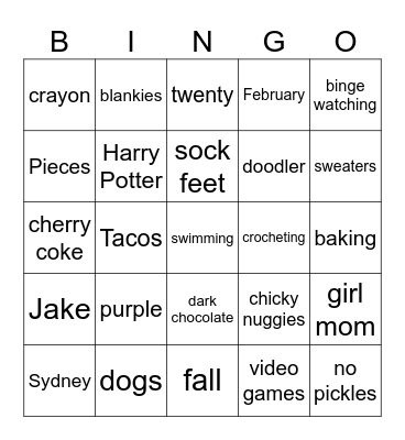 Sydney BINGO Card