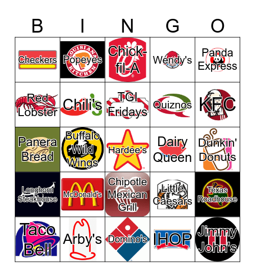 Restaurants Bingo Card