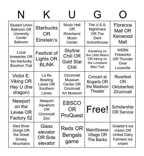 NKY/Cincinnati This-or-That Bingo Card