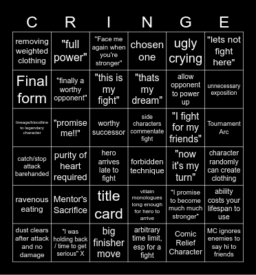 Anime Bingo Card