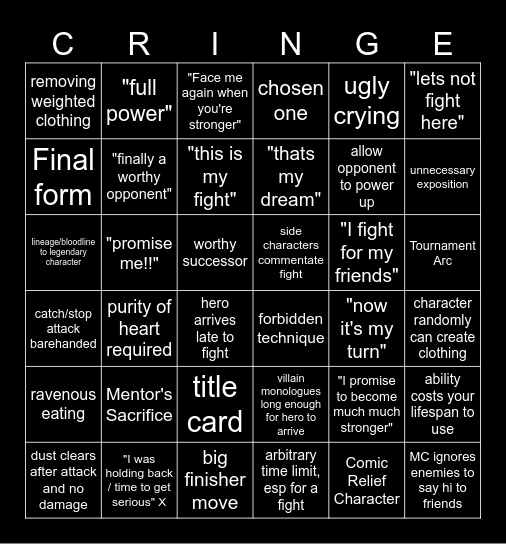 Anime Bingo Card