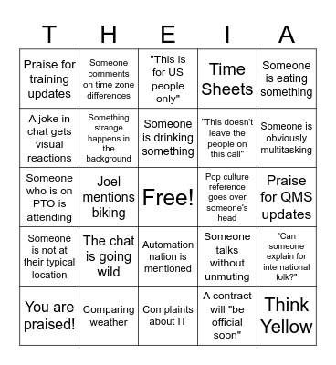THE TEAM MEETING THEIAGEN BINGO Card