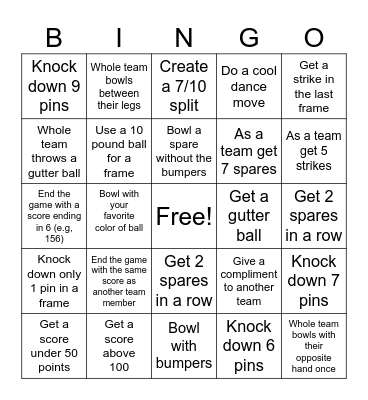 Bowling Bingo Card