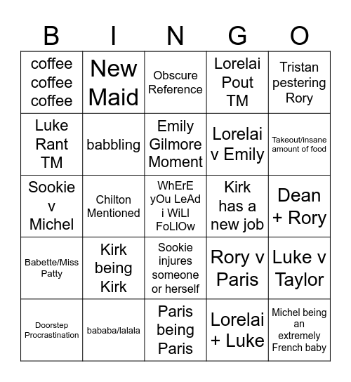 Gilmore Girls Bingo Card