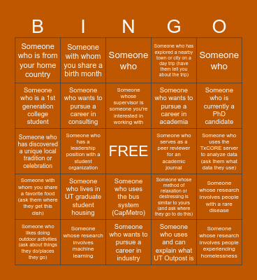 HOD Mentee/Mentor Mixer Networking Bingo Card