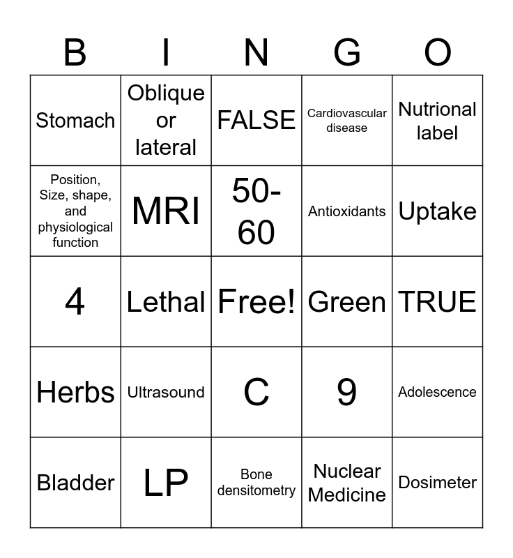 MA 30 Week 2 Theory Exam BINGO Card