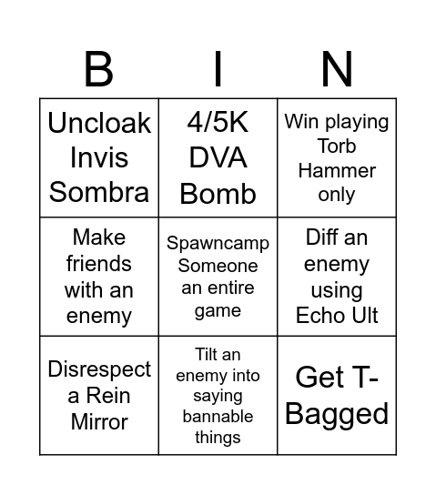 Overwatch 2 Bingo Card