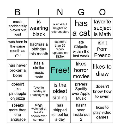 Summer Bridge Academy 1 Bingo Card