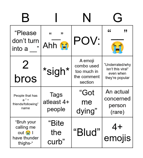 Tiktok Bingo Card