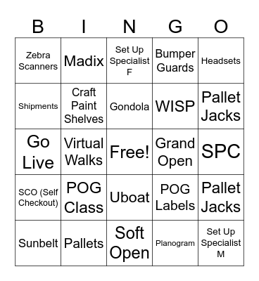 New Store Set Up Bingo Card