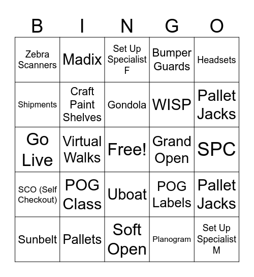 New Store Set Up Bingo Card