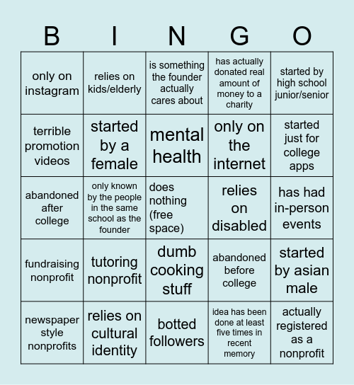 fake nonprofit bingo Card