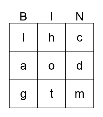 IMSE L1-9 Letters Bingo Card