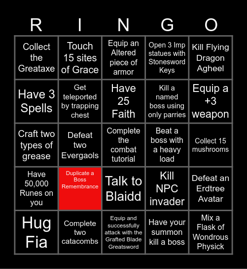 Elden Ring Bingo Card