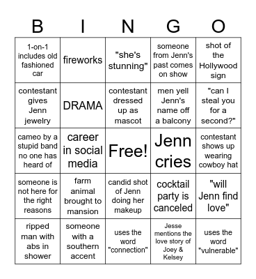 Bachelorette Bingo Card