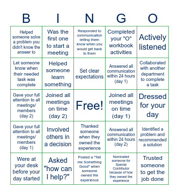 Own the Experience Bingo Card