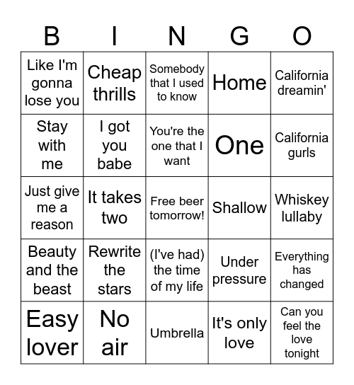 Duets Bingo Card