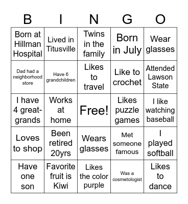 Women's Bingo Brunch Bingo Card