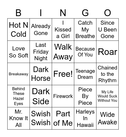 Kelly Clarkson VS Katy Perry Bingo Card