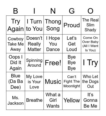 Songs of 2000 Bingo Card