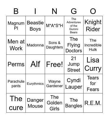 1980s Pop Culture Bingo Card