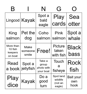 Family Fishing Trip Bingo Card