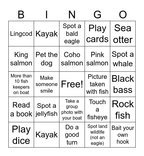 Family Fishing Trip Bingo Card