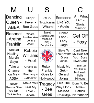 GAY TOP 100 1.4 Bingo Card