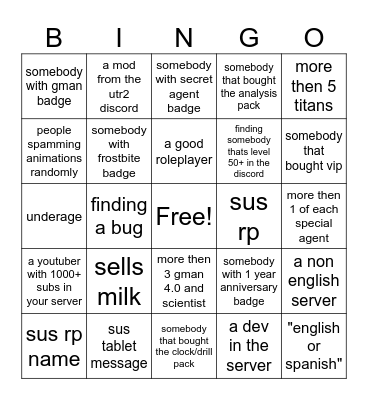 UTR2 BINGO Card