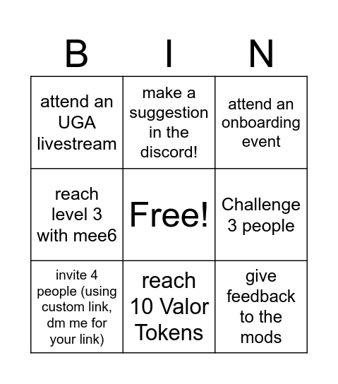 Arena's Bingo for Champions Bingo Card