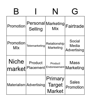 Promoting and Selling  Bingo Card