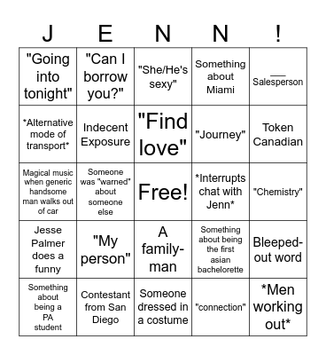 Bachelorette Season 21 - First Night Bingo Card