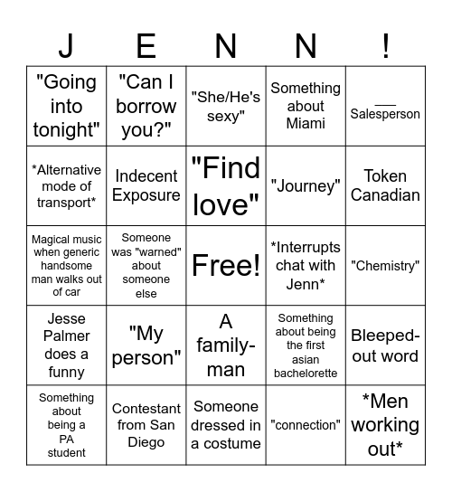 Bachelorette Season 21 - First Night Bingo Card