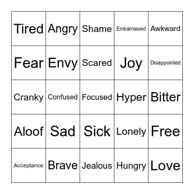 Feelings & Emotion Bingo Card