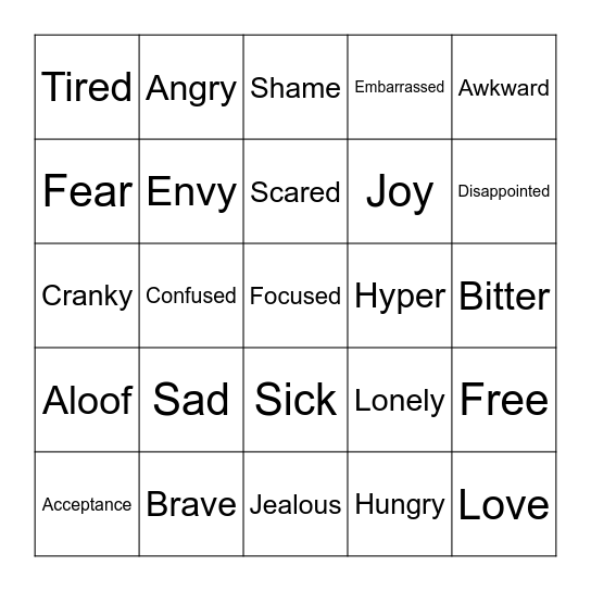 Feelings & Emotion Bingo Card