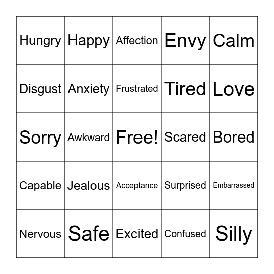 Feelings & Emotions Bingo Card