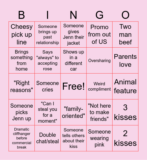 Bachelorette Bingo Card