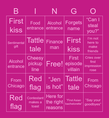 Bachelorette (Jenn’s Version) Bingo Card