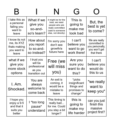 I Quit Bingo Card